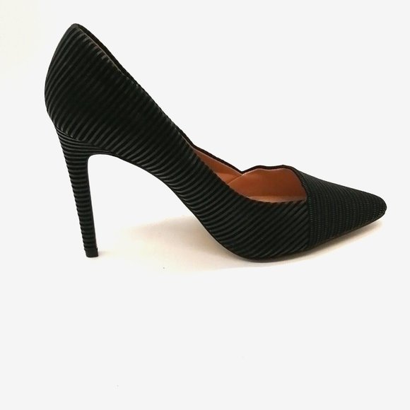 Express Womens Slip On High Heels Black Flocked Stripe Pointed Toe Stiletto 10 - Picture 2 of 9